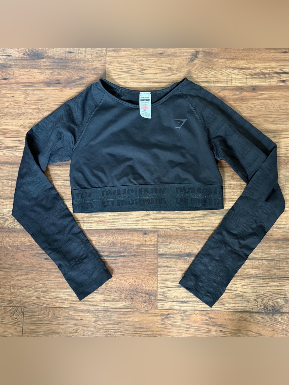 Gymshark Women's Black Long Sleeve Crop Top XL *Flawed* Athletic Gym Shirt